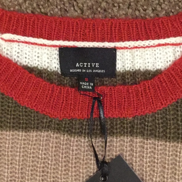 🎈Sold🎈Bright Red & Olive Stripe Cozy Side Slit Sweater (S) - Picture 9 of 12